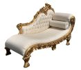 Gold Hand Carved Chaise with Cream Fabric