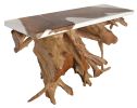 60 Inch Teak Root Console Table White Resin