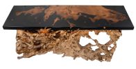 60 Inch Teak Root Console Table Black Resin