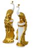 Golden Emerald Peacocks on Pedestal Set of 2