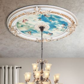 White Blue Sky Cherub 35.50 inch Chandelier Ceiling Medallion