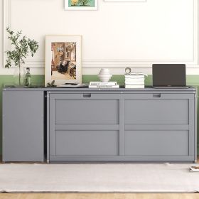 Queen Size Murphy Bed with Rotable Desk, Gray