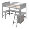 Twin size Loft Bed with Shelves and Desk, Wooden Loft Bed with Desk - Gray(OLD SKU:LT000537AAE)