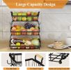 3 Tier Fruit Basket Bowl Farmhouse with Side hooks for Kitchen Countertop, Detachable Metal Bread Fruit Vegetable Storage Basket Stand Holder with Woo