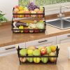 3 Tier Fruit Basket Bowl Farmhouse with Side hooks for Kitchen Countertop, Detachable Metal Bread Fruit Vegetable Storage Basket Stand Holder with Woo