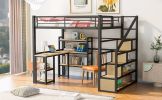 Full Size Metal Loft bed with Staircase, Built-in Desk and Shelves