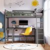 Twin size Loft Bed with Shelves and Desk, Wooden Loft Bed with Desk - Gray(OLD SKU:LT000537AAE)