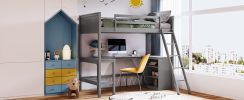 Twin size Loft Bed with Shelves and Desk, Wooden Loft Bed with Desk - Gray(OLD SKU:LT000537AAE)