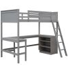 Twin size Loft Bed with Shelves and Desk, Wooden Loft Bed with Desk - Gray(OLD SKU:LT000537AAE)