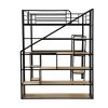 Full Size Metal Loft bed with Staircase, Built-in Desk and Shelves