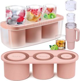 Ice Cube Tray for Stanley Cup: 40 Oz Tumbler Ice Mold Silicone - Hollow Cylinder Ice Maker Freezer with Lid and Bin for Water Bottle Whiskey Cocktail (Color: Pink)